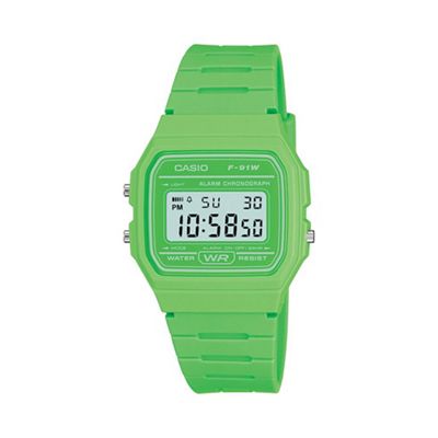 Unisex green octagonal digital watch f-91wc-3aef